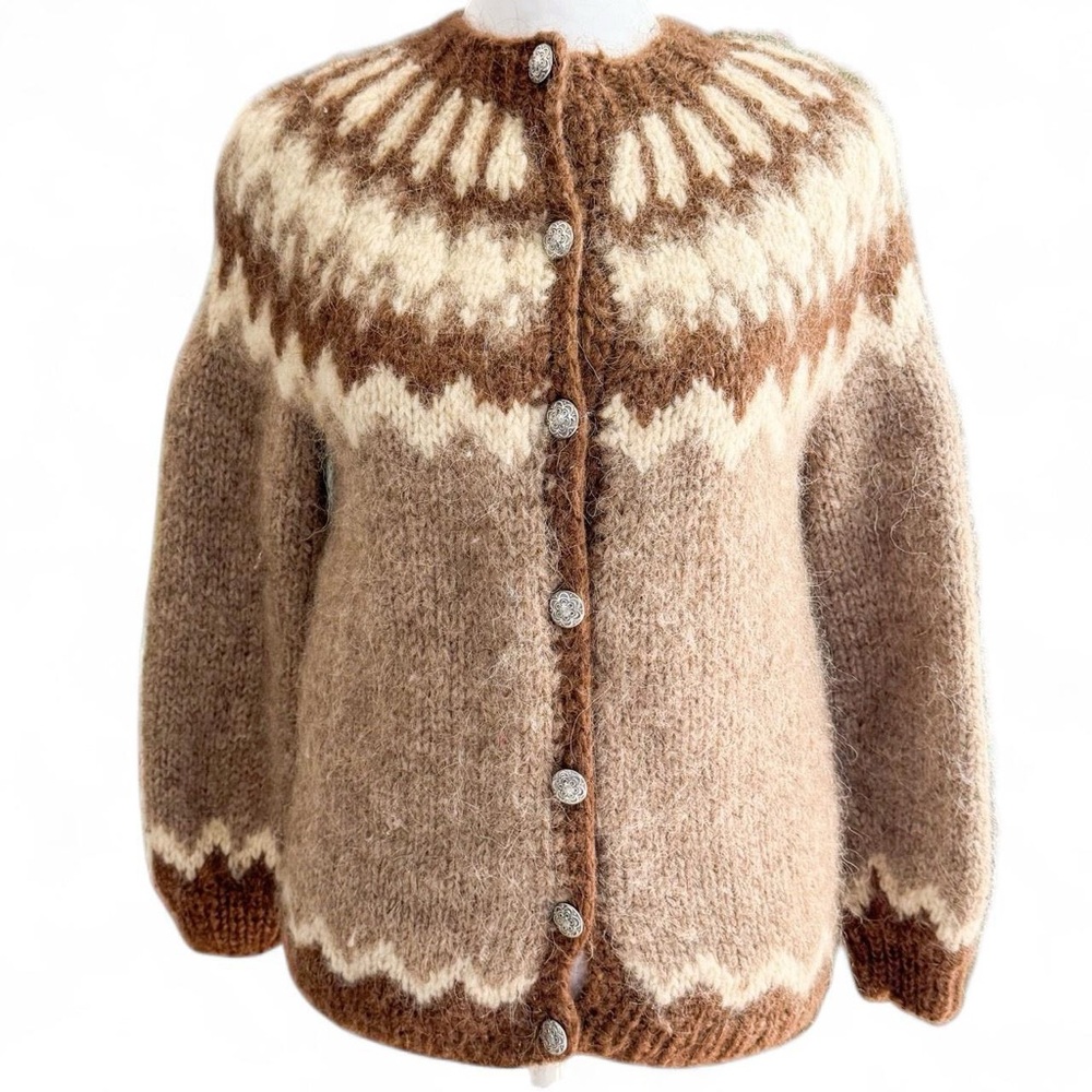 Cozy Brown and Cream Icelandic Women's Sweater - Picture 1 of 8